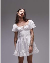 Tommy Hilfiger - Vestido Midi Fruncido De Popelina De -Blanco - Lyst