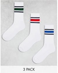 ASOS - Confezione da 3 paia di calzini bianchi a righe multicolore - Lyst