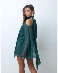ASOS - Off Shoulder Chiffon Cape Mini Dress With Scarf - Lyst