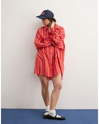 ASOS - Vestido camisero rojo extragrande a rayas con bolsillos bajos - Lyst