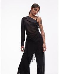 AllSaints - Anaya One Sleeve Off Shoulder Asymmetric Ruffle Top - Lyst