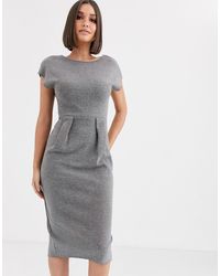 ASOS Superweiches Bleistiftkleid mit V-Ausschnitt hinten - Grau