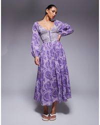 River Island - Longsleeve V Neck Printed Maxi Dress - Lyst