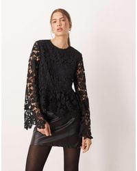 Lovedrobe - Floral Lace Bell Sleeve Peplum Top - Lyst