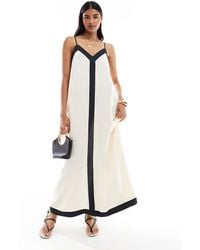Vero Moda - Vestido Largo Color Crema Y Negra De Tirantes Con Ribete En Contraste De -Blanco - Lyst