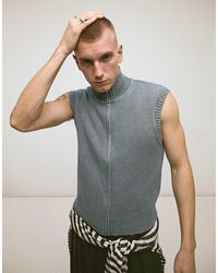 Bershka - Washed Zip-up Knit Vest - Lyst