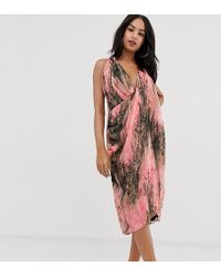 ASOS Drape Front Midi Dress In Abstract Print - Multicolour