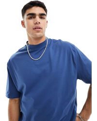 ASOS - Camiseta azul extragrande con cuello subido - Lyst