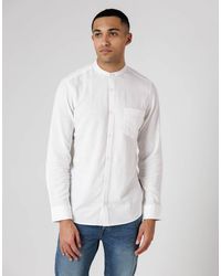 French Connection - Linen Blend Long Sleeve Grandad Collar Chest Pocket Shirt - Lyst