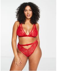 ASOS - Asos Design Curve Viv Lace And Mesh High Waisted Brazilian Brief With Velvet Trim - Lyst