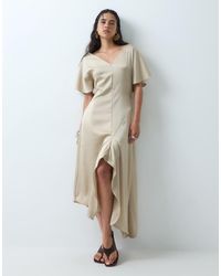 ASOS - V Neck Satin Midi Tea Dress - Lyst