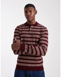 ASOS - Gebreide Gestreepte Polo Met Lange Mouwen - Lyst
