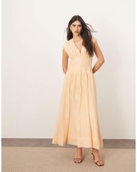 ARRANGE - Organza Pleat Waist Maxi Dress With Tie Back Detail - Lyst