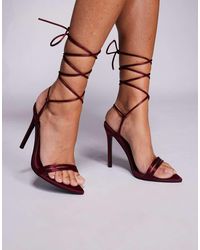 Public Desire - Merlot Tie Leg Heeled Sandals - Lyst