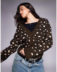 ASOS - – strickjacke mit v-ausschnitt und leopardenmuster - Lyst