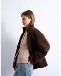 TOPSHOP - Oversized Fleece Jack Met Opstaande Boord - Lyst