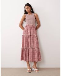 Nobody's Child - – baumwoll-midikleid mit em vichy-karo, rundhalsausschnitt, gesmoktem oberteil und gestuftem rock - Lyst