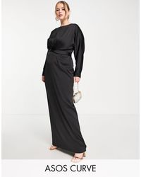 ASOS - Asos Design Curve Satin Maxi Dress With Batwing Sleeve And Wrap Waist - Lyst