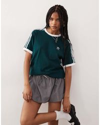 adidas Originals - Camiseta Verde Hiedra Y Blanca Con Diseño De 3 Rayas De - Lyst