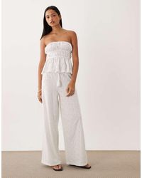 ASOS - Wide Leg Drawcord Tassel Detail Jersey Broderie Co-ord Trouser - Lyst