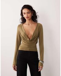 Motel - Adaya Long Sleeve Cowl Neck Cupro Top - Lyst