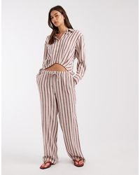 ONLY - Gestreepte Broek Van Linnenmix Met Gestrikte Taille - Lyst