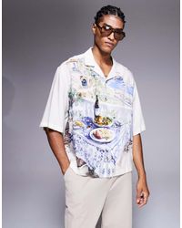 ASOS - Camicia Taglio Oversize Color Crema Con Rever E Stampa Di Scenario - Lyst
