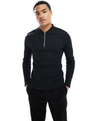 ASOS - Muscle Fit Long Sleeve Polo With Zip - Lyst
