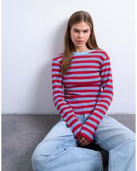 TOPSHOP - Camiseta Roja Y Azul A Rayas De Manga Larga Everyday De - Lyst