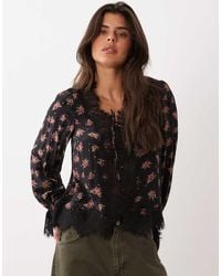Nobody's Child - Wilde V-Neck Lace Trim Tie Detail Blouse - Lyst