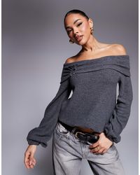 ASOS - Super Soft Slouchy Bardot Top With Hardware Metal Trim Detail - Lyst