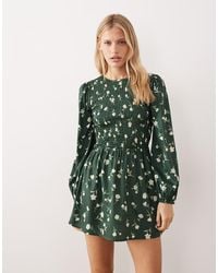 Wednesday's Girl - Shirred Long Sleeve Floral Print Mini Dress - Lyst