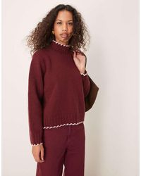 ASOS - Jersey Con Cuello Alto Y Ribetes De Punto Festón De -Rojo - Lyst