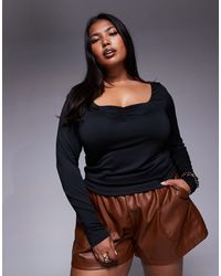ASOS - Asos Design Curve Double Layer Long Sleeve Sweetheart Neck Top - Lyst