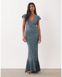 ASOS - Puff Sleeve V Neck Maxi Tea Dress - Lyst