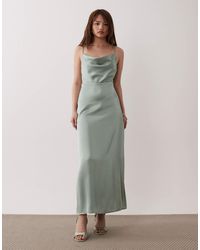 Vila - Satin Cowl Neck Cami Maxi Dress - Lyst