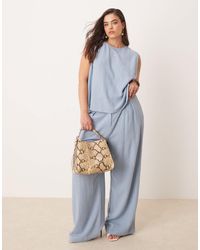ASOS - Curve - pantalon ample d'ensemble aspect lin avec plis sur le devant - Lyst