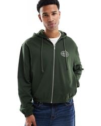 ASOS - Boxy Zip Through Hoodie With Chest Print - Lyst