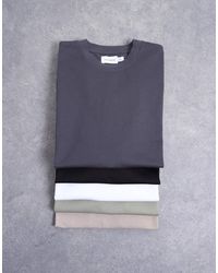 TOPMAN - Pack De 5 Camisetas De Color Negro, Blanco, Beis, Verde Salvia Y Gris Carbón Holgadas De - Lyst