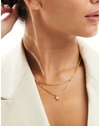 ASOS - – mehrreihige halskette mit 14-karat-vergoldung, würfelförmigem zirkonia-anhänger und geschenkbeutel - Lyst