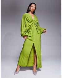 ASOS - Asos Design Petite Plunge Elasticated Maxi Dress With Blouson Sleeve - Lyst