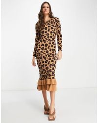 Never Fully Dressed - – gerüschtes strick-midikleid mit leopardenmuster - Lyst