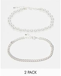 Jack & Jones - 2 Pack Plated Chain And Pearl Bracelet - Lyst