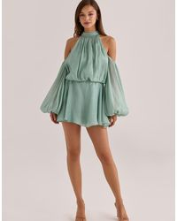 House Of Cb - Chantelle Jade Silk Organza Open Back Mini Dress - Lyst
