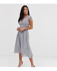 Little Mistress Short Sleeve Midi Skater Dress - Blue