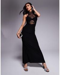 ASOS - High Neck Lace Maxi Dress With Cut Out Layering - Lyst