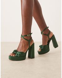 ASOS - Nutshell - sandales larges satinées à talon carré et semelle plateforme avec nœud - foncé - Lyst
