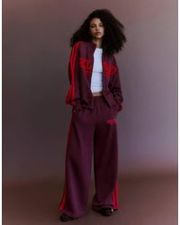 Bershka - Wide-Leg Embroidered Plush Trousers - Lyst