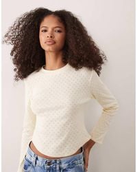 Miss Selfridge - Pointelle Three-quarter Length Sleeve Top - Lyst