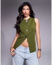 ASOS - Knitted Button Front Waistcoat With Flower Buttons - Lyst